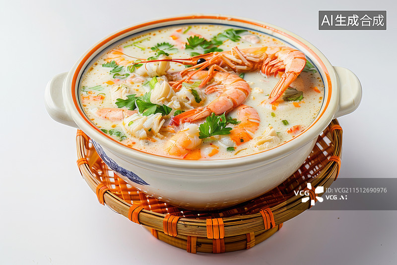 【AI数字艺术】砂锅海鲜粥图片素材