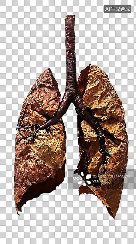 【AI数字艺术】由烟叶组成的肺部 吸烟影响健康，世界无烟日概念插图图片素材