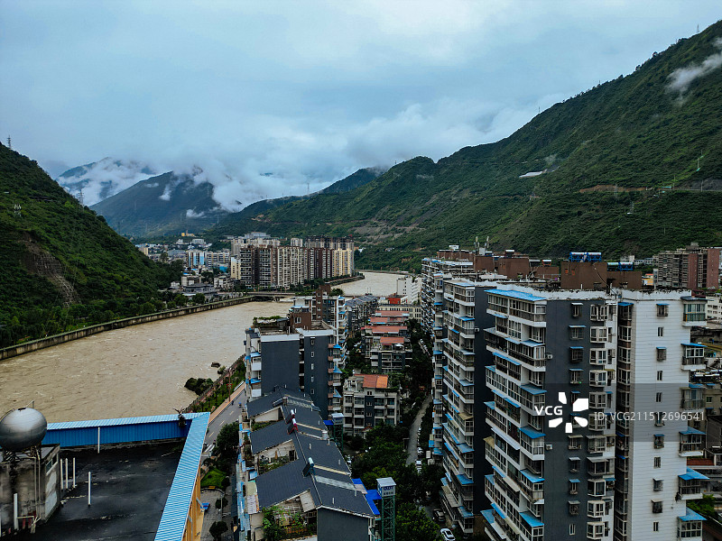 泸定县 泸定桥 甘孜 开湘路 城隍庙 大渡河 航拍图片素材