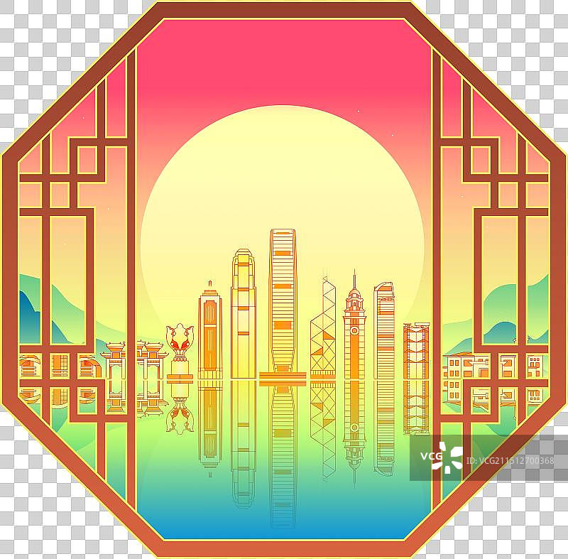 香港城市地标国潮插画图片素材
