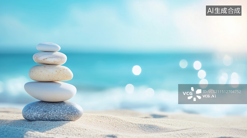 【AI数字艺术】海滩 石头 禅意图片素材