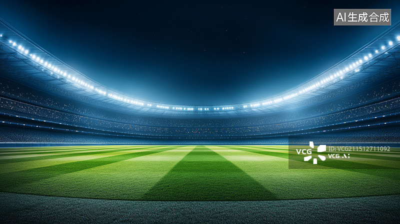 【AI数字艺术】夜晚灯光下的体育场足球场草地图片素材