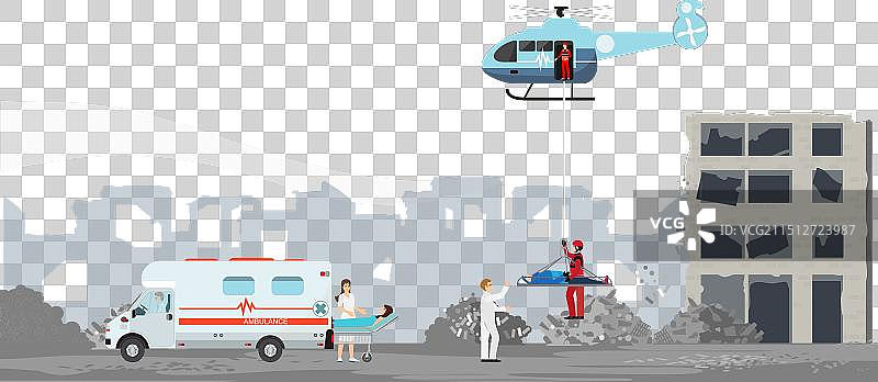 救援直升机和紧急救援人员图片素材