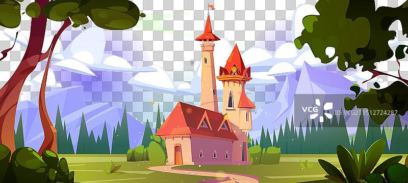 山地景观上的奇幻城堡图片素材