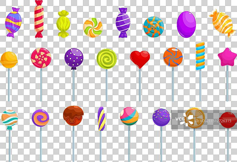 卡通螺旋圆形棒棒糖图标集图片素材