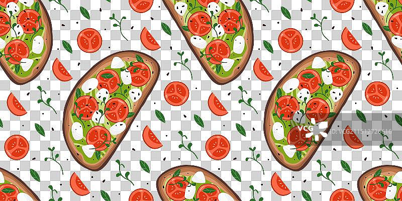 意式烤面包番茄和绿植图案图片素材