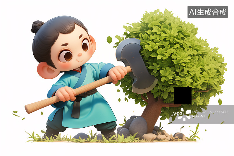 【AI数字艺术】3D吴刚与桂花树图片素材