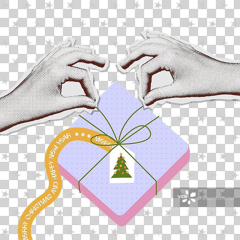 半色调拼贴艺术banner手部打开图片素材