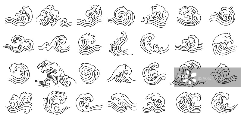 亚洲海浪水纹线条艺术图片素材