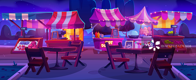 夜市美食集市摊位和节日展位图片素材