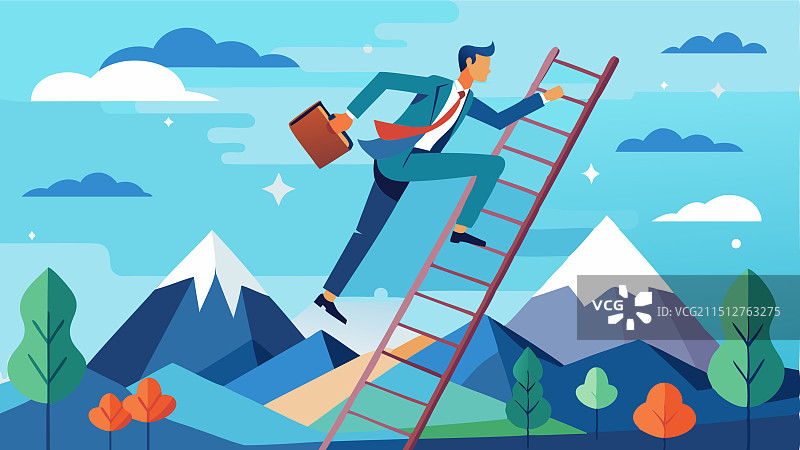 商务人士攀登成功阶梯图片素材
