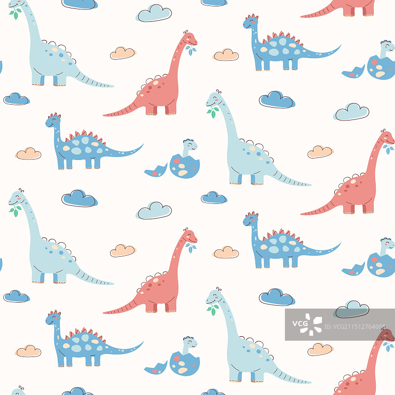 可爱恐龙卡哇伊风格无缝图案图片素材