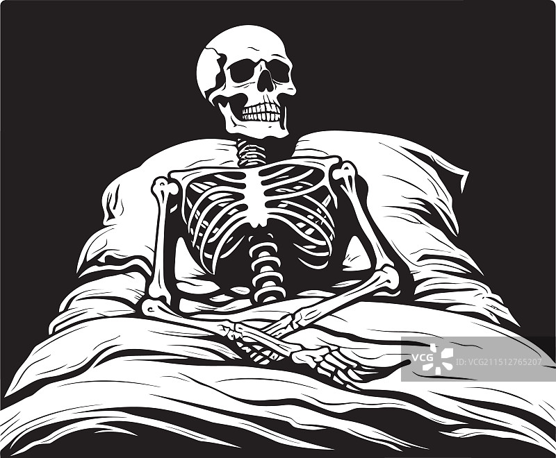 床上令人毛骨悚然的睡眠骷髅标志图片素材