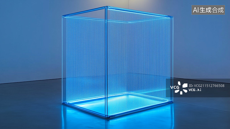 【AI数字艺术】现代蓝色玻璃艺术装置图片素材