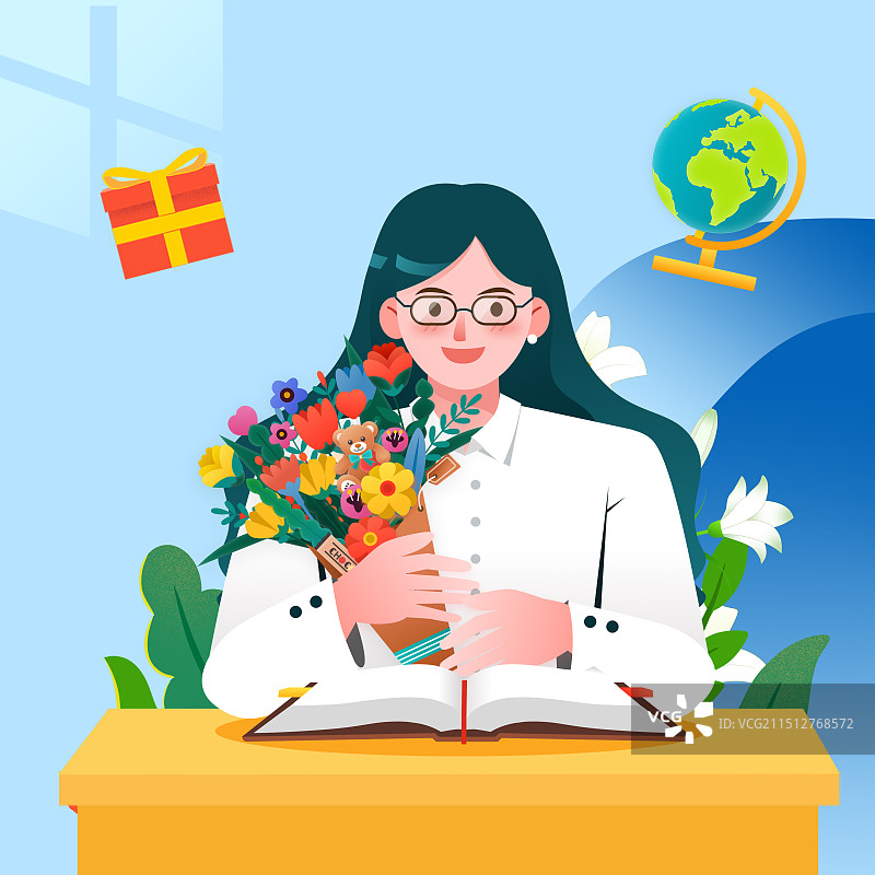 教师节方形插画2图片素材