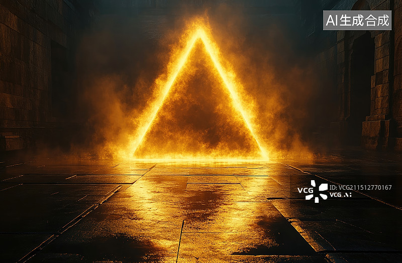【AI数字艺术】三角形的火焰空间图片素材