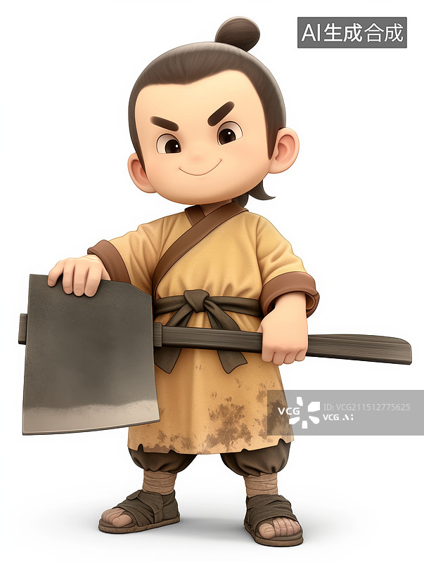 【AI数字艺术】吴刚拿着斧头中秋节插画元素图片素材