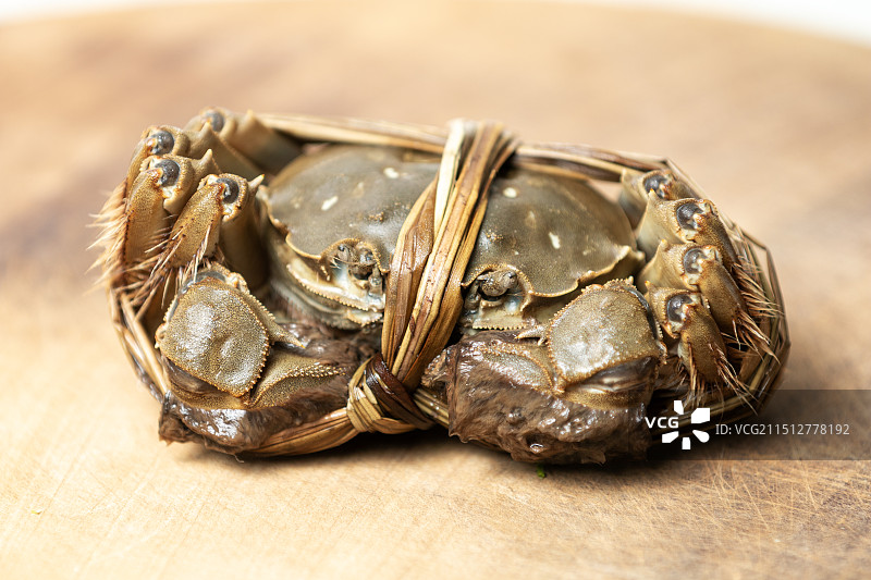 高视角砧板上鲜活的美味阳澄湖大闸蟹特写图片素材