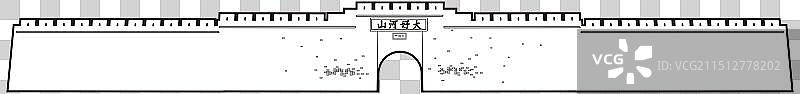 河北张家口地标建筑旅游景区景点大境门城楼城门城墙关口黑白线稿插画PNG透底免扣图图片素材