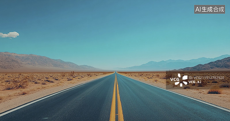 【AI数字艺术】荒漠沙漠公路背景图片素材