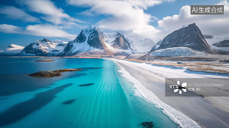 【AI数字艺术】冬季雪山湖泊自然风光图片素材