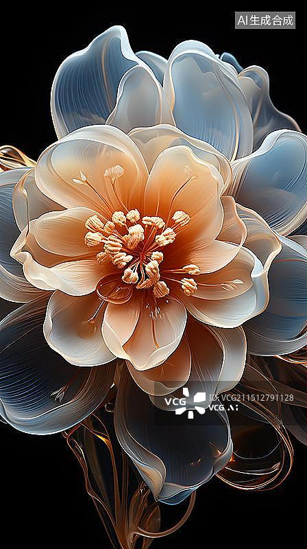 【AI数字艺术】黑色背景下白色开花植物的特写镜头图片素材