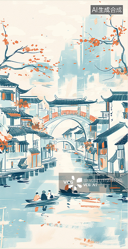 【AI数字艺术】江南水乡风格的建筑图片素材