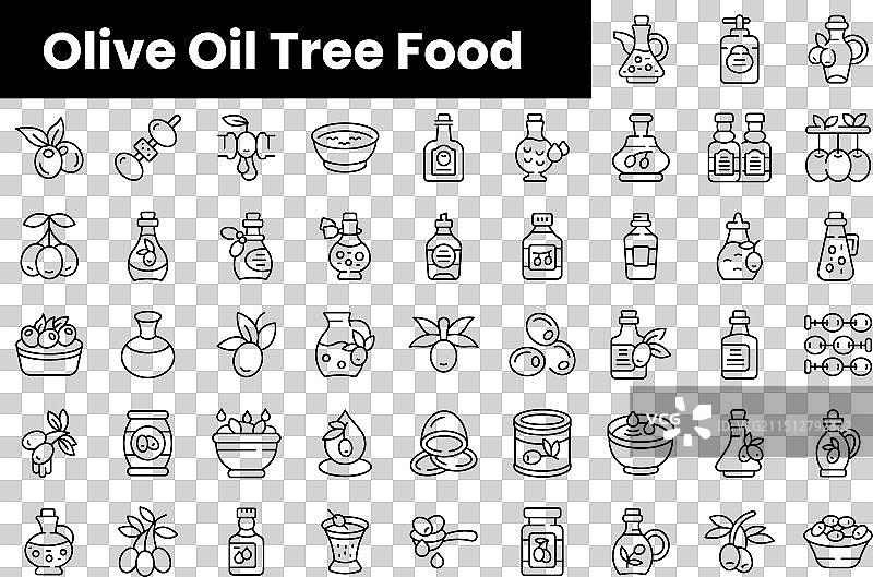 橄榄油树食品轮廓图标合集图片素材