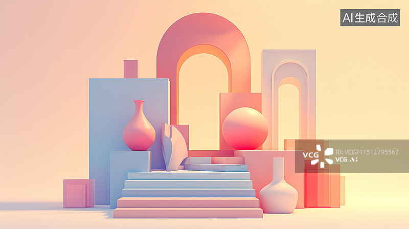 【AI数字艺术】几何形状3d电商产品展示台图片素材