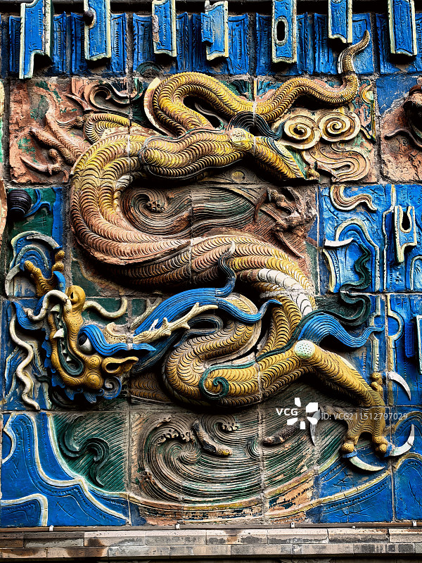 平遥文庙九龙壁光影图片素材