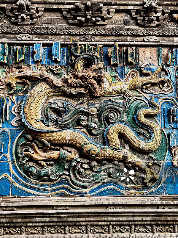 平遥文庙九龙壁光影图片素材