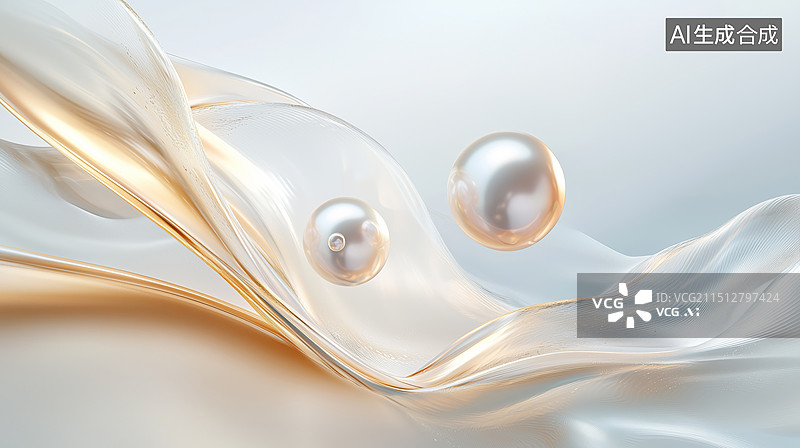 【AI数字艺术】珍珠光泽丝绸飘带图片素材