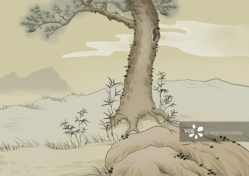 松间白云插画图片素材