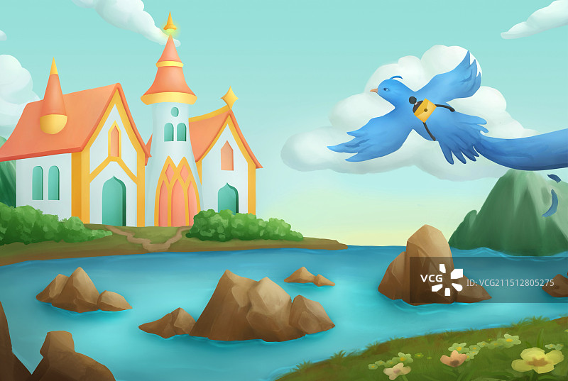 飞鸟城堡插画图片素材
