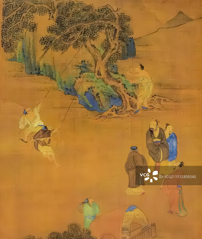 习礼树下，孔子圣迹图，明代，仇英图片素材