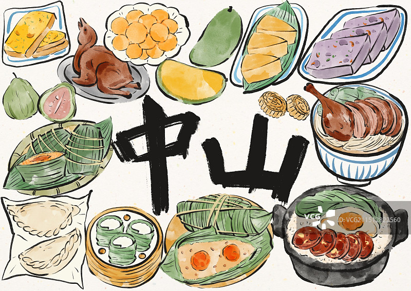 国潮风中山美食插画图片素材