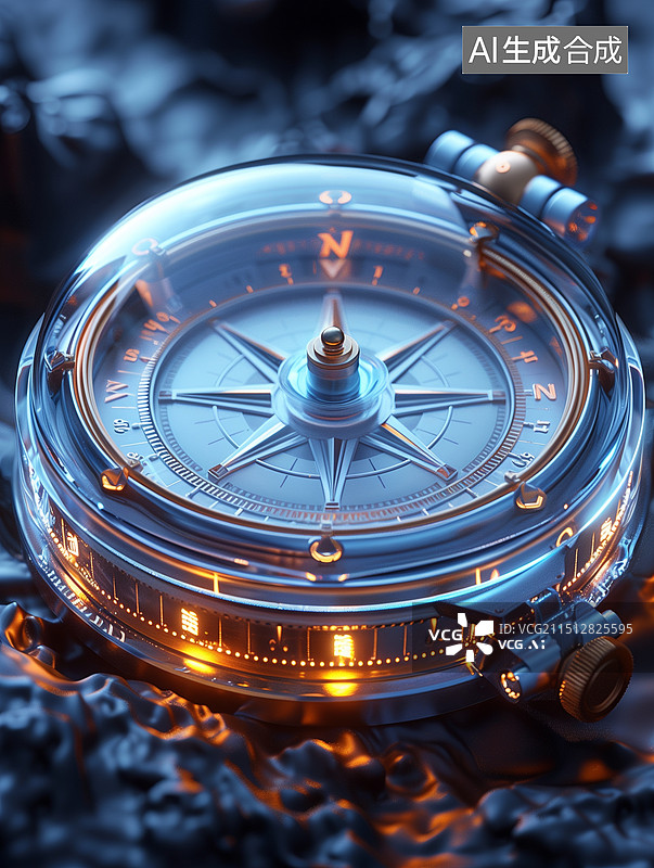 【AI数字艺术】蓝色桌子上的航海罗盘特写镜头图片素材
