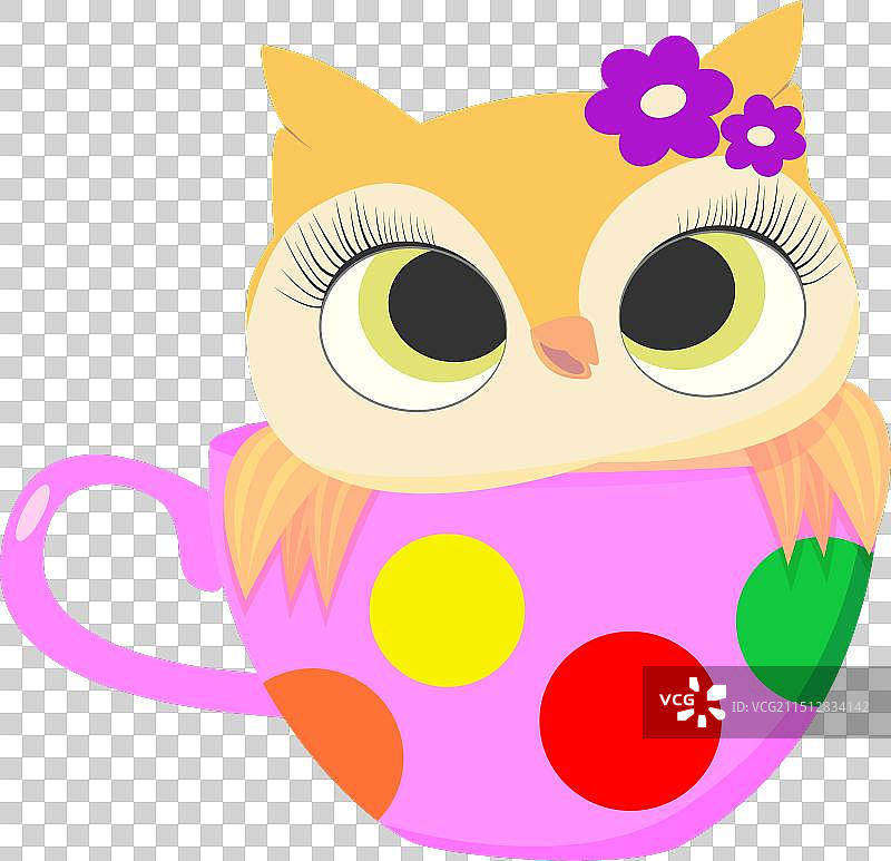 儿童画粉色杯子里的猫头鹰图片素材