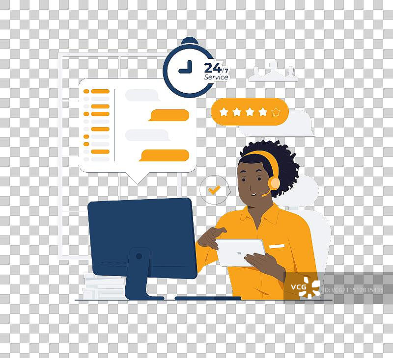 使用电话的黑色女性客户支持服务人员图片素材