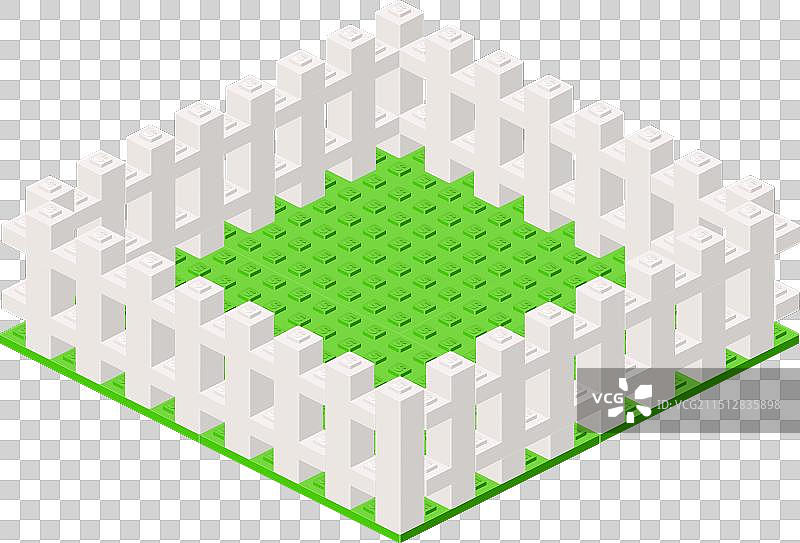 2.5D草坪上的白色栅栏图片素材