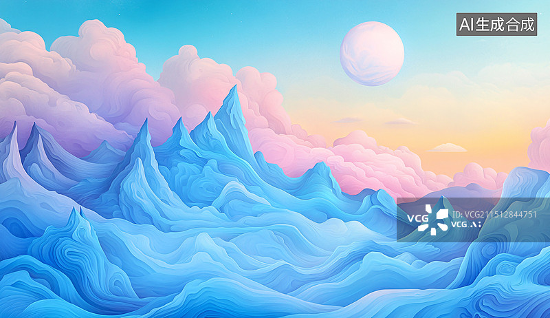 【AI数字艺术】中国风诗意云雾江山唯美风景山水节气插画图片素材