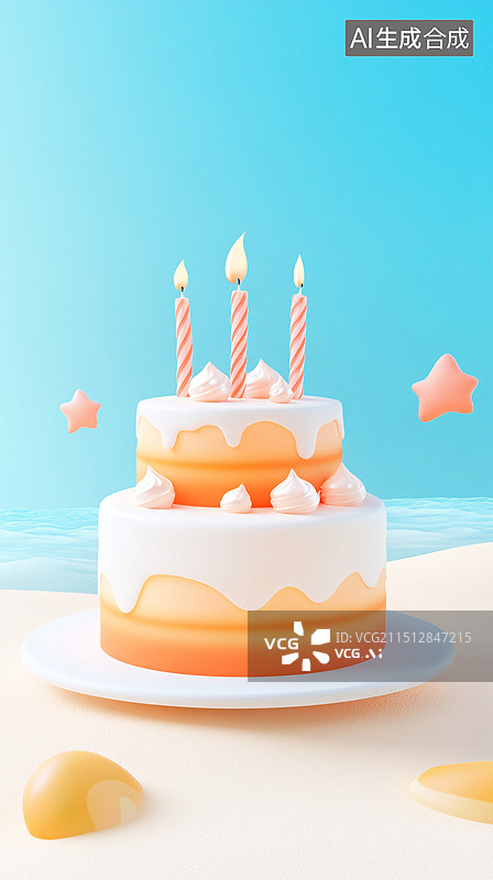 【AI数字艺术】生日蛋糕3D渲染周年纪念日庆祝活动素材图片素材