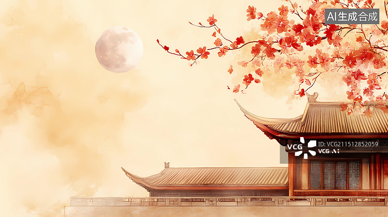 【AI数字艺术】国风月下插图图片素材