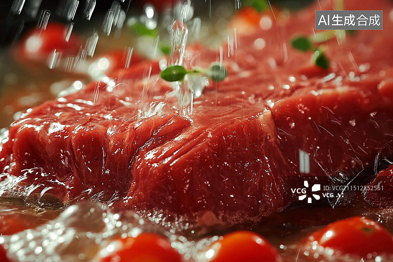 【AI数字艺术】鲜红色的新鲜牛肉块图片素材