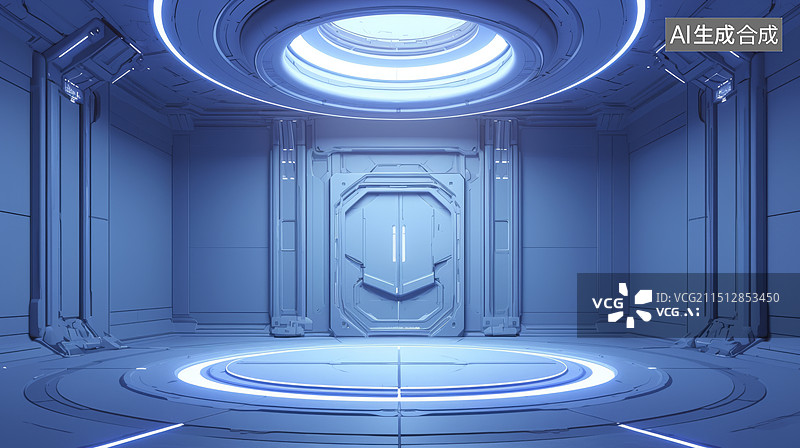 【AI数字艺术】未来科技感室内空间图片素材
