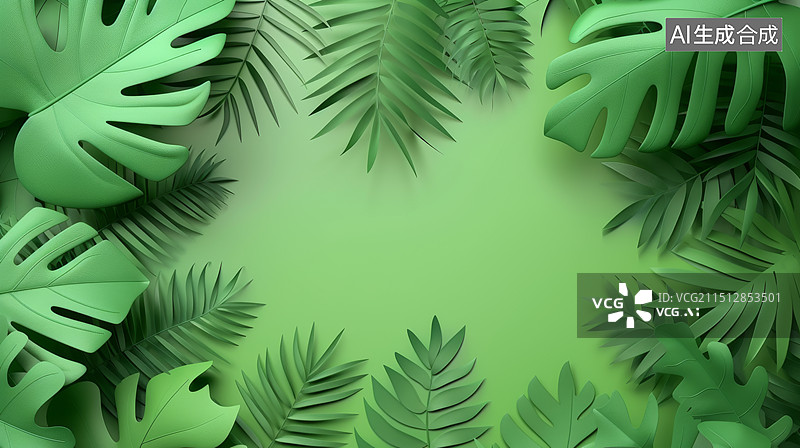【AI数字艺术】热带植物叶子留白背景图片素材
