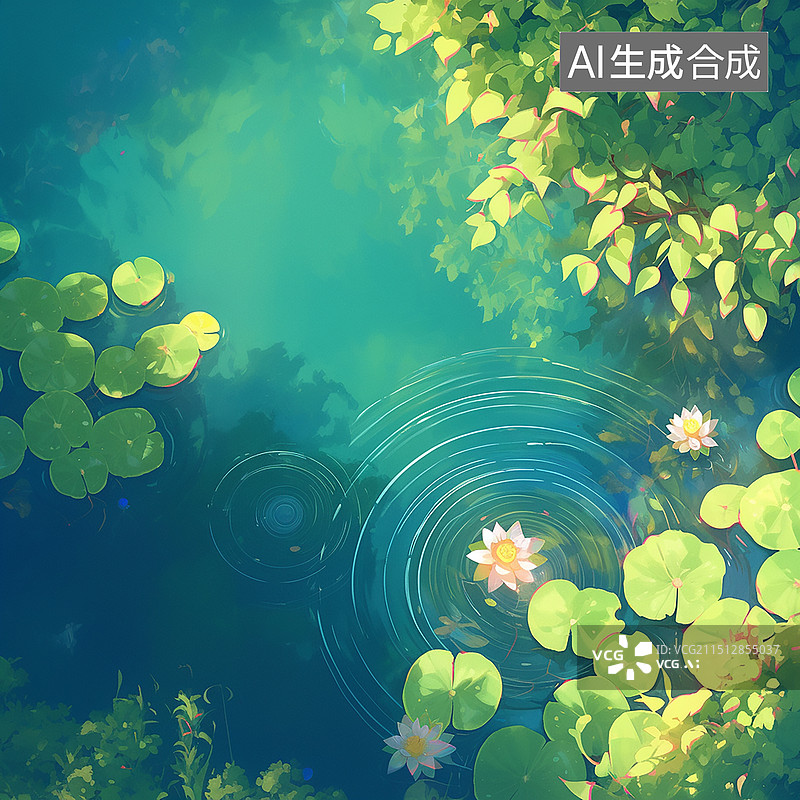 【AI数字艺术】夏日清新荷塘插画图片素材