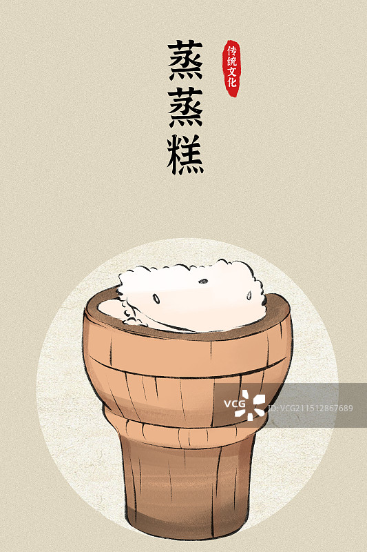 蒸蒸糕-四川成都市传统名小吃传统美食土特产手绘插画海报图片素材