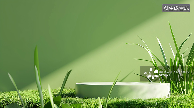 【AI数字艺术】3D渲染绿色草地绿植自然场景产品展台舞台背景图片素材