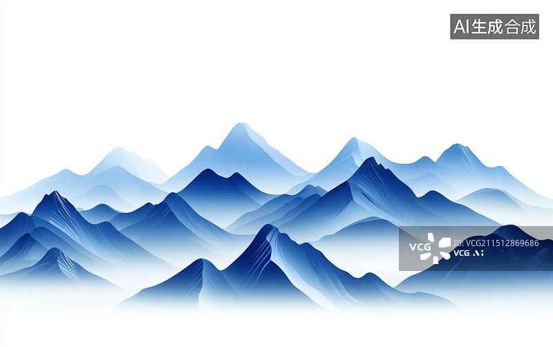 【AI数字艺术】蓝色抽象纹理山脉地形白色背景图图片素材